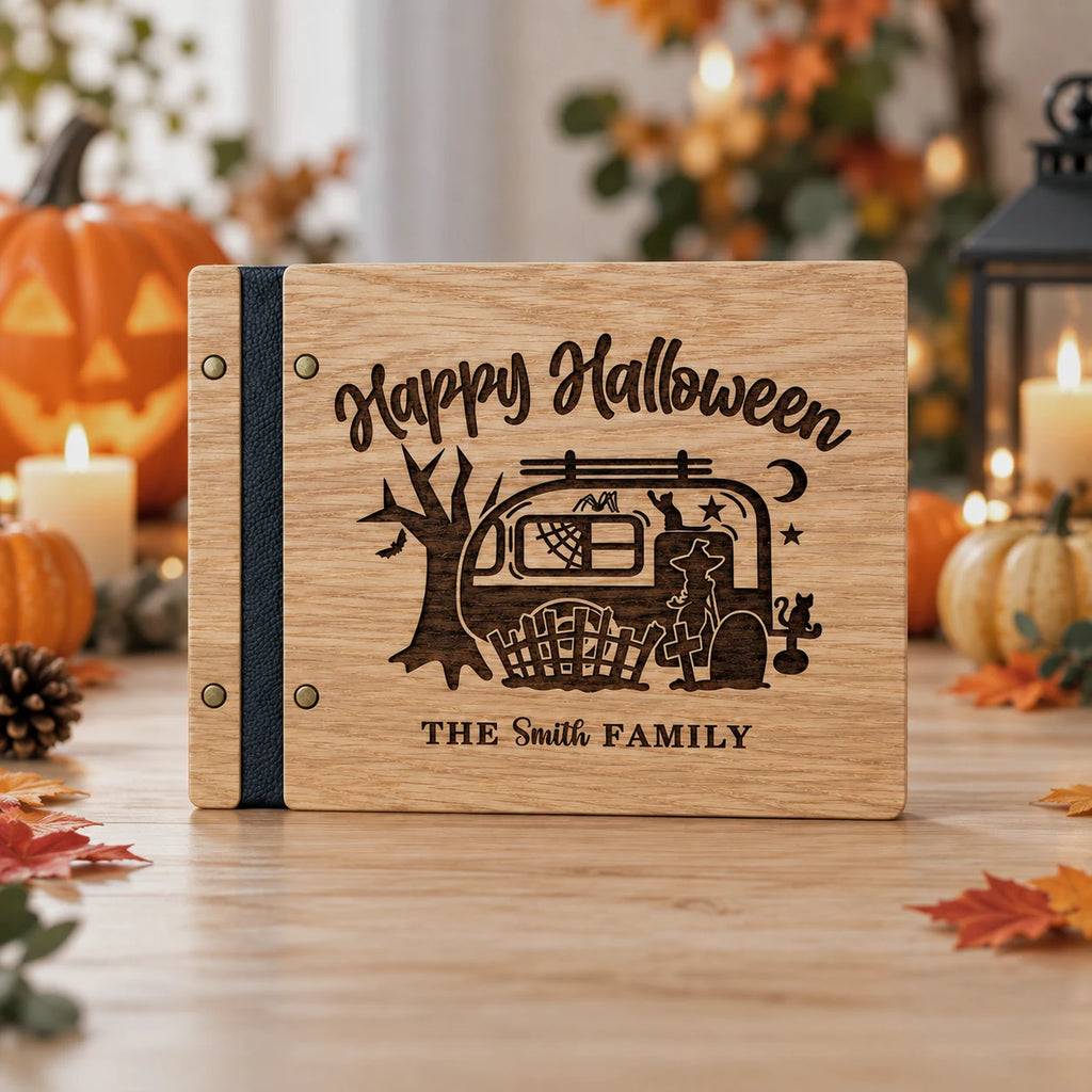 Wooden Halloween Journal for Family | Personalized Engraved Fall Memory Book