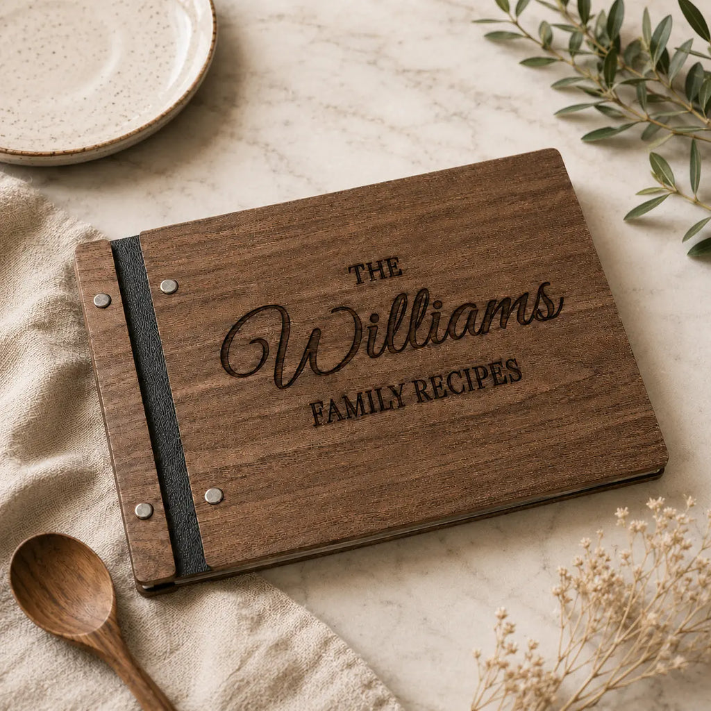 Custom Family Cookbook | Handmade Wooden Recipe Album Gift for Mom Grandma