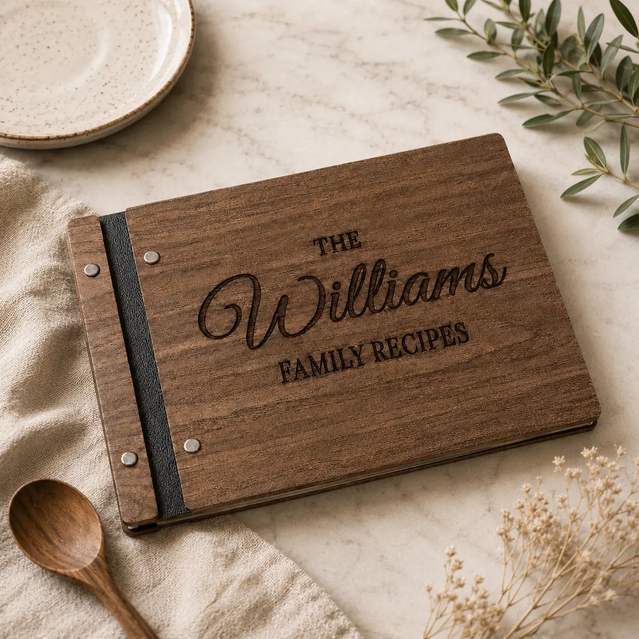 Custom Family Cookbook | Handmade Wooden Recipe Album Gift for Mom Grandma