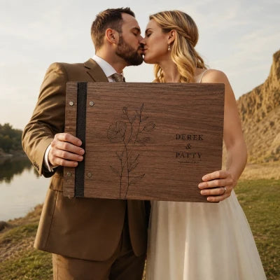 Personalized Wooden Wedding Guest Book, Custom Engraved Guestbook