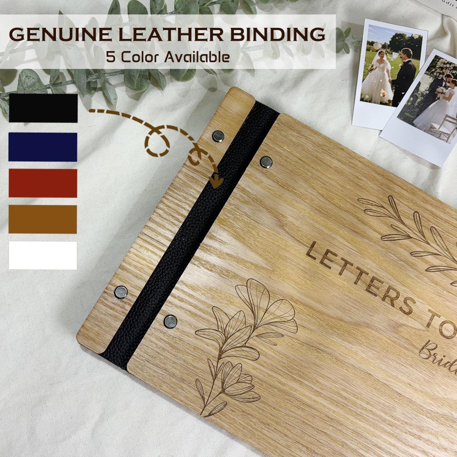 Personalized Wooden Retirement Commemorative Photo Album: Engraved Album, Leather Binding
