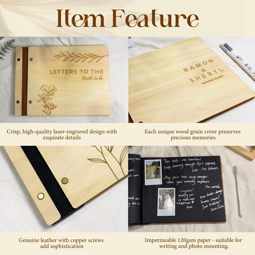 Personalized Wooden Memorial Guest Book | Celebration of Life Sign-In Book | Engraved Remembrance Keepsake Album