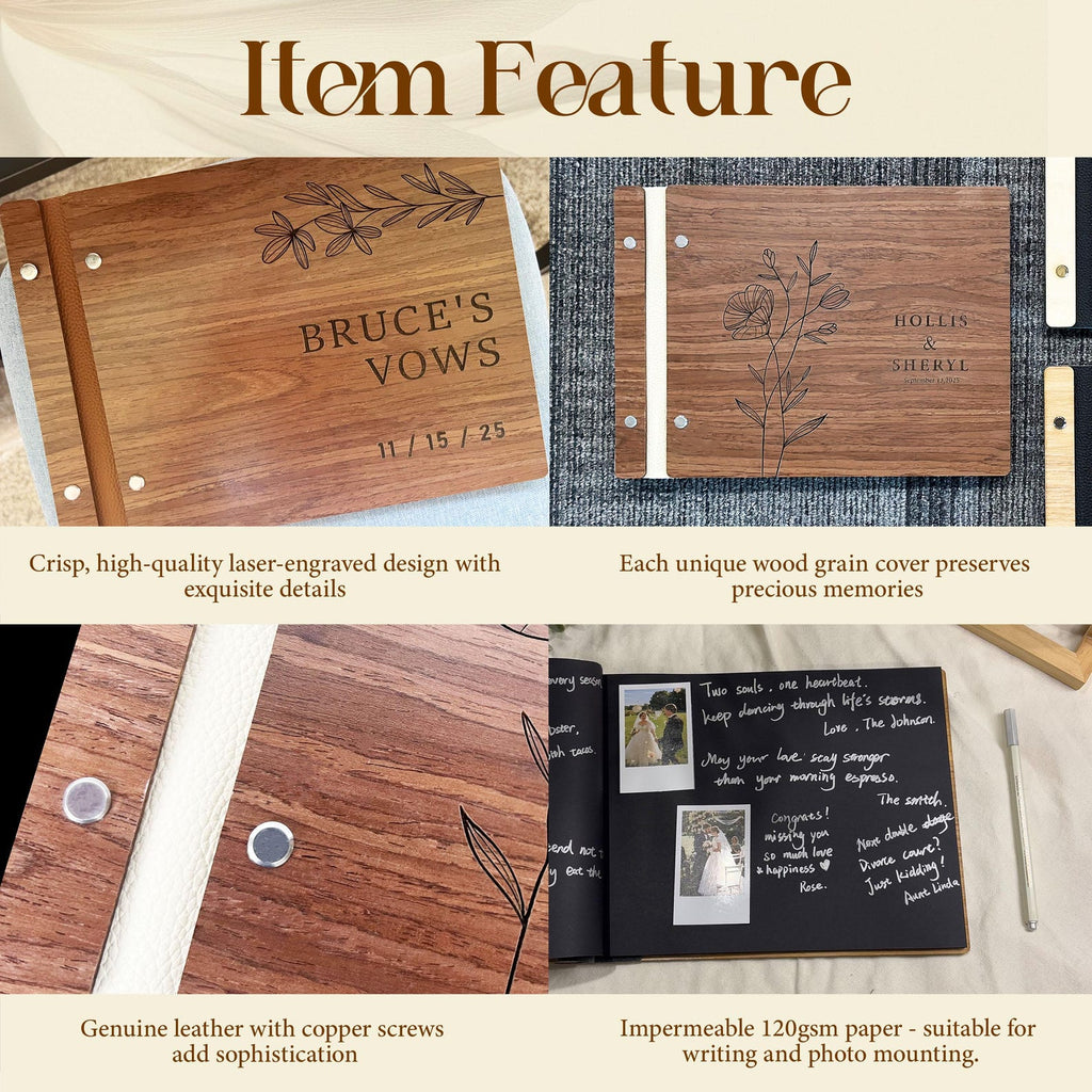 Personalized Wooden Wedding Guest Book, Engraved Photo Album, Valentine's Day gift