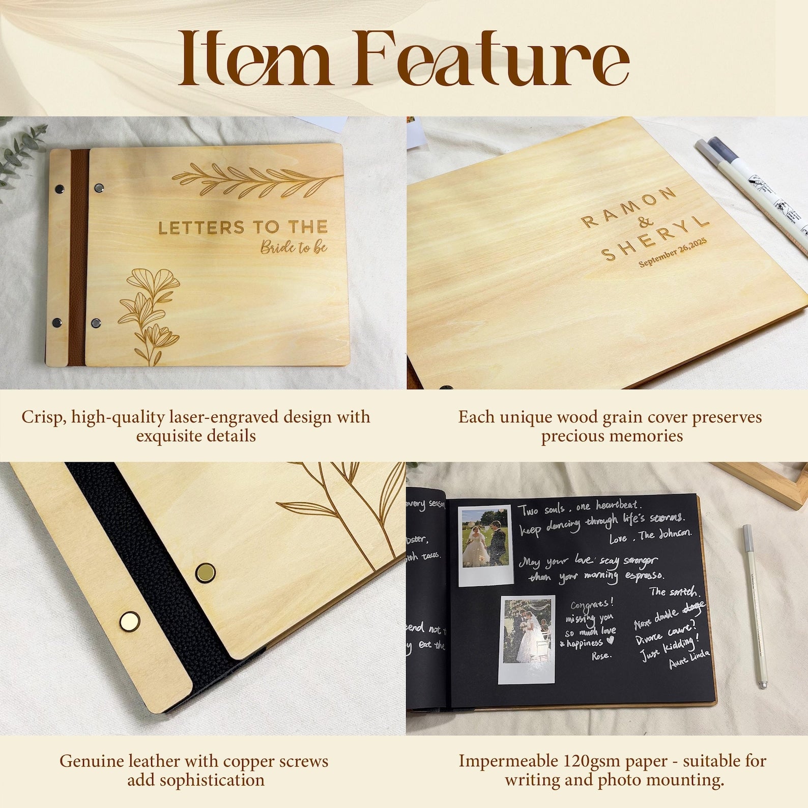 Personalized Wooden Retirement Commemorative Photo Album: Engraved Album, Leather Binding