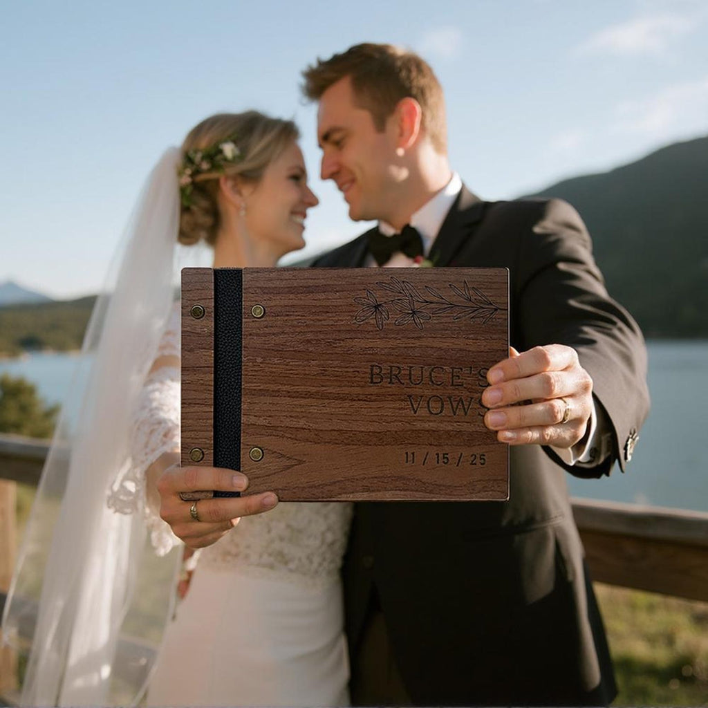 Personalized Wooden Wedding Guest Book: Engraved Photo Album Keepsake