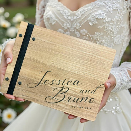 Custom Engraved Wood Wedding Guest Book - Names & Date Keepsake