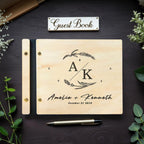 Wedding Guest Book with Wooden Cover - Engraved Blessings Keepsake | Custom Names & Date