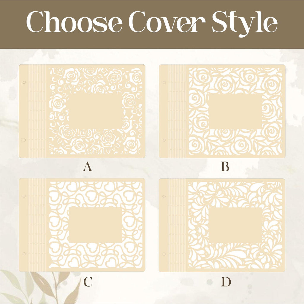 Personalized Wooden Wedding Guest Book | Rose Laser Cut Sign-In Book | Gifts for Couple