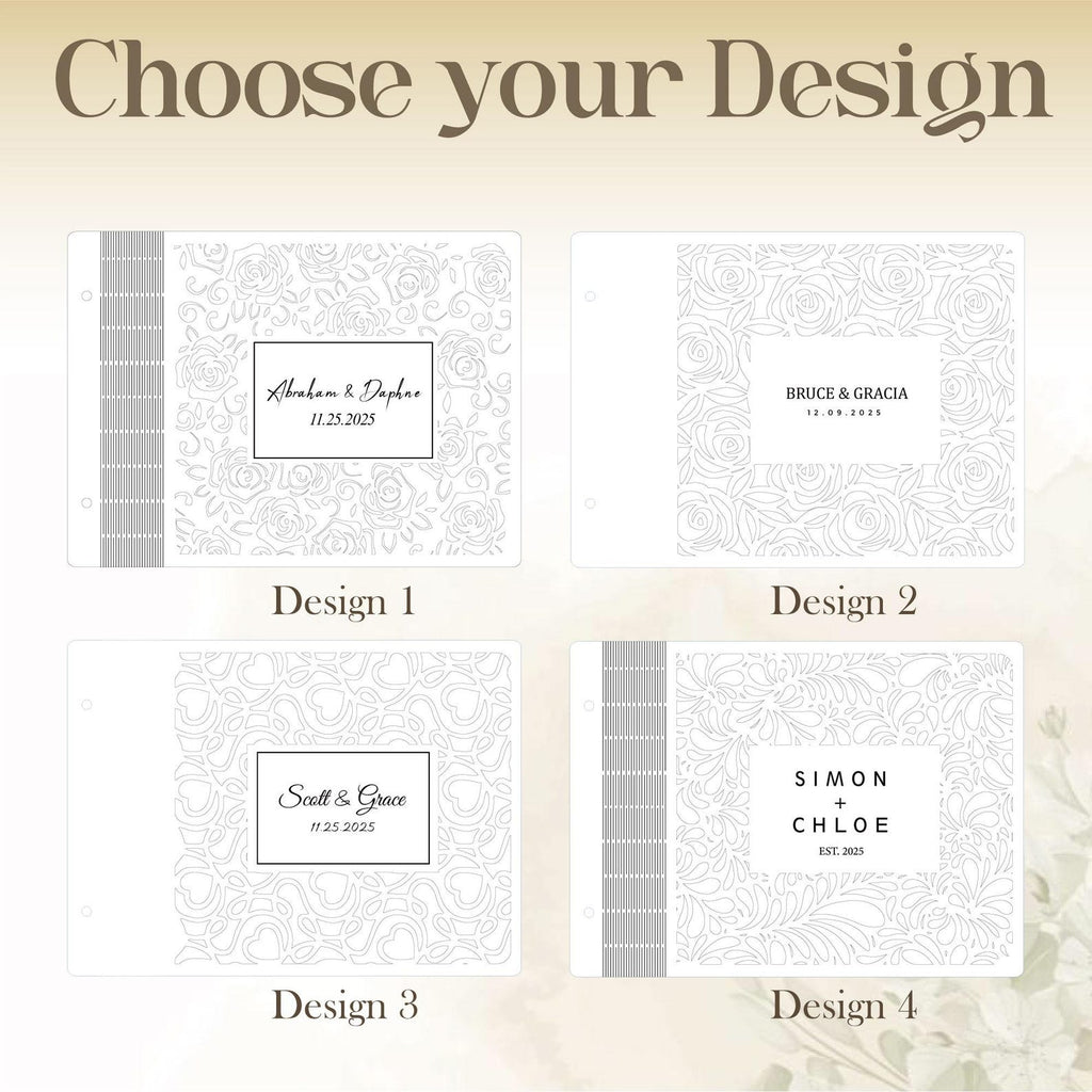 Personalized Wooden Wedding Guest Book | Engraved Rose Cutout Design | Custom Sign-In Book & Keepsake Album