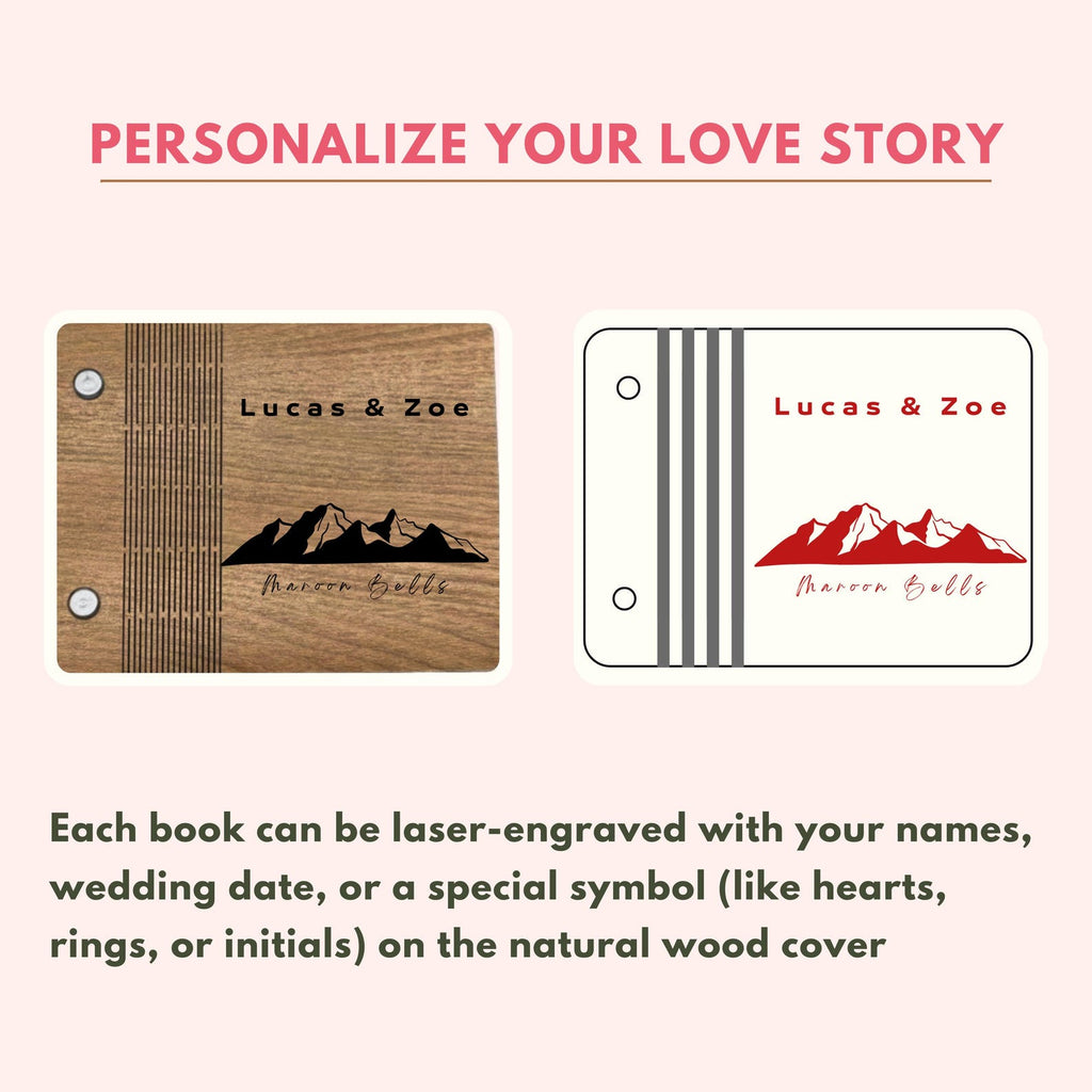 Personalized Wooden Vow Book, Rustic Mountain Engraving, Wedding Guestbook