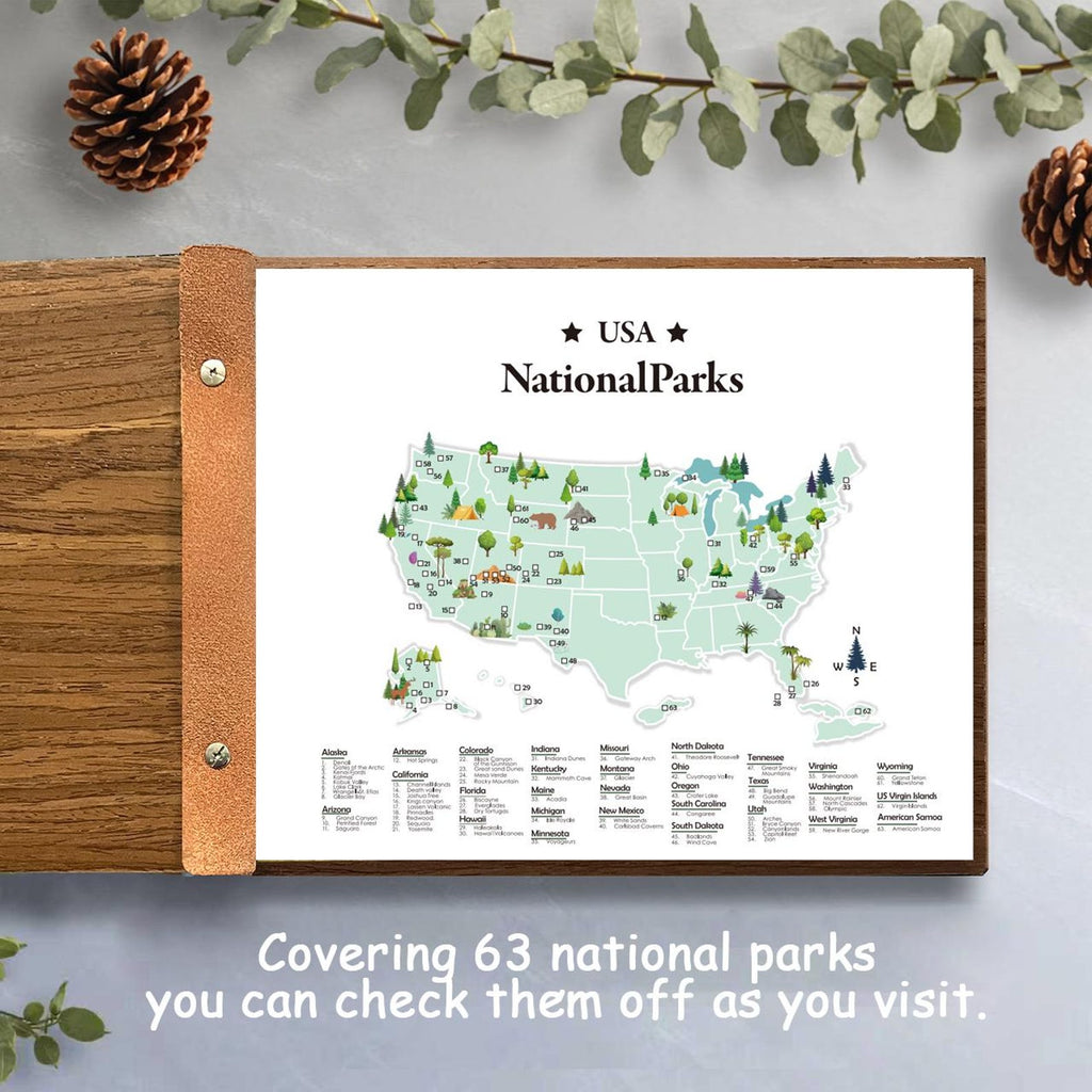 Personalized Wooden USA National Parks Travel Journal, Explorer Gift