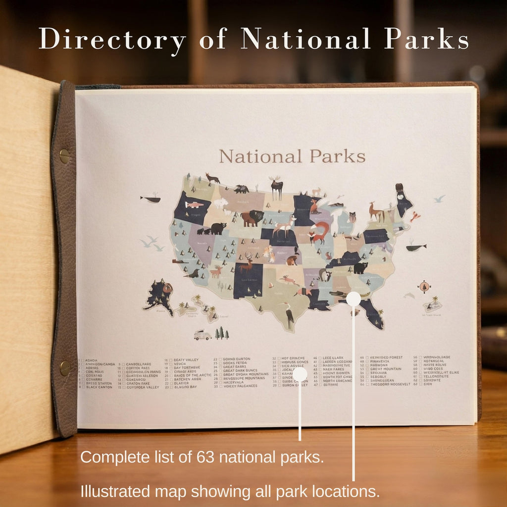 Personalized National Parks Journal for [Names] - Handcrafted Wood & Leather Adventure Memory Book