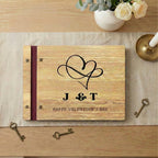 Personalized Wooden Scrapbook, Valentine's Day Gift, Engraved Heart Infinity, Burgundy Leather Memory Book
