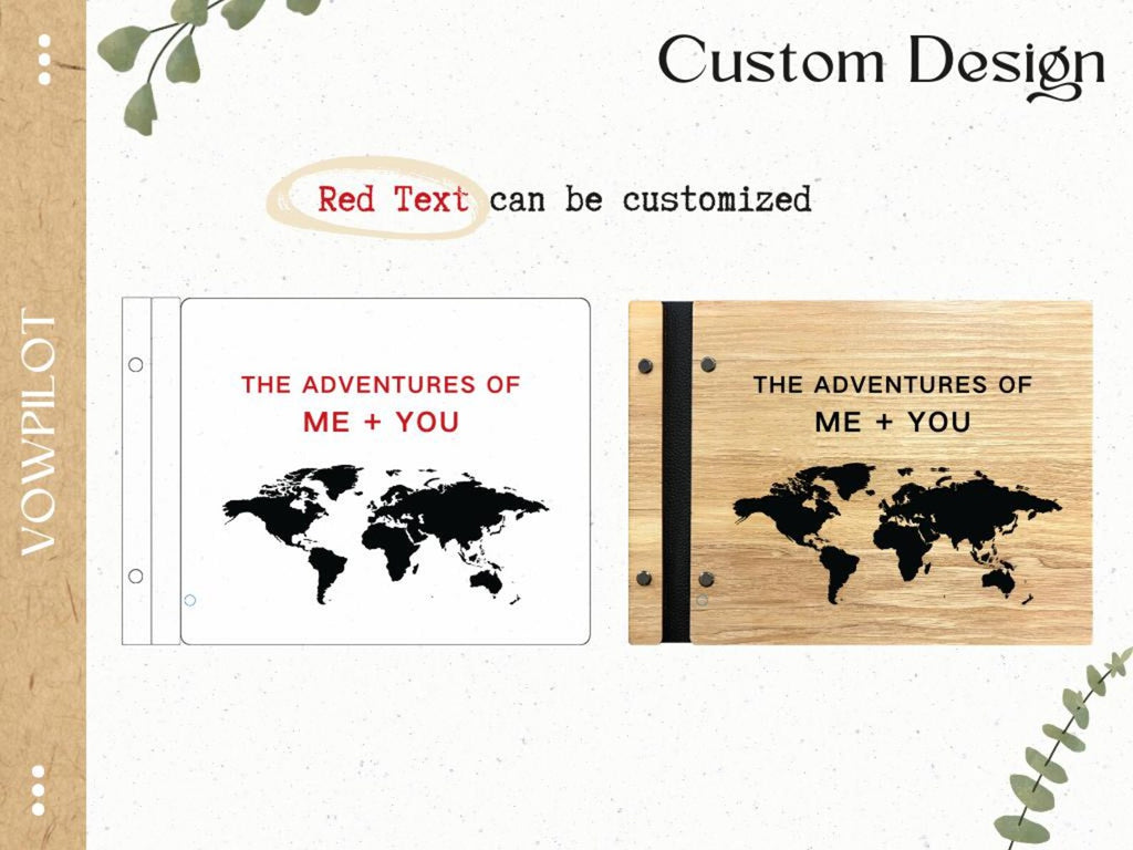 Wooden Travel Journal | World Map Scrapbook | Couples Adventure Book | Father's Day  Gift | Custom Names