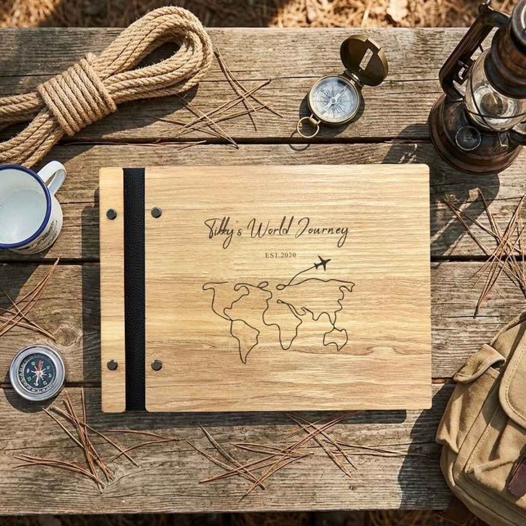 Personalized Wooden Adventure Book: Engraved Travel Scrapbook,Valentine's Day gift