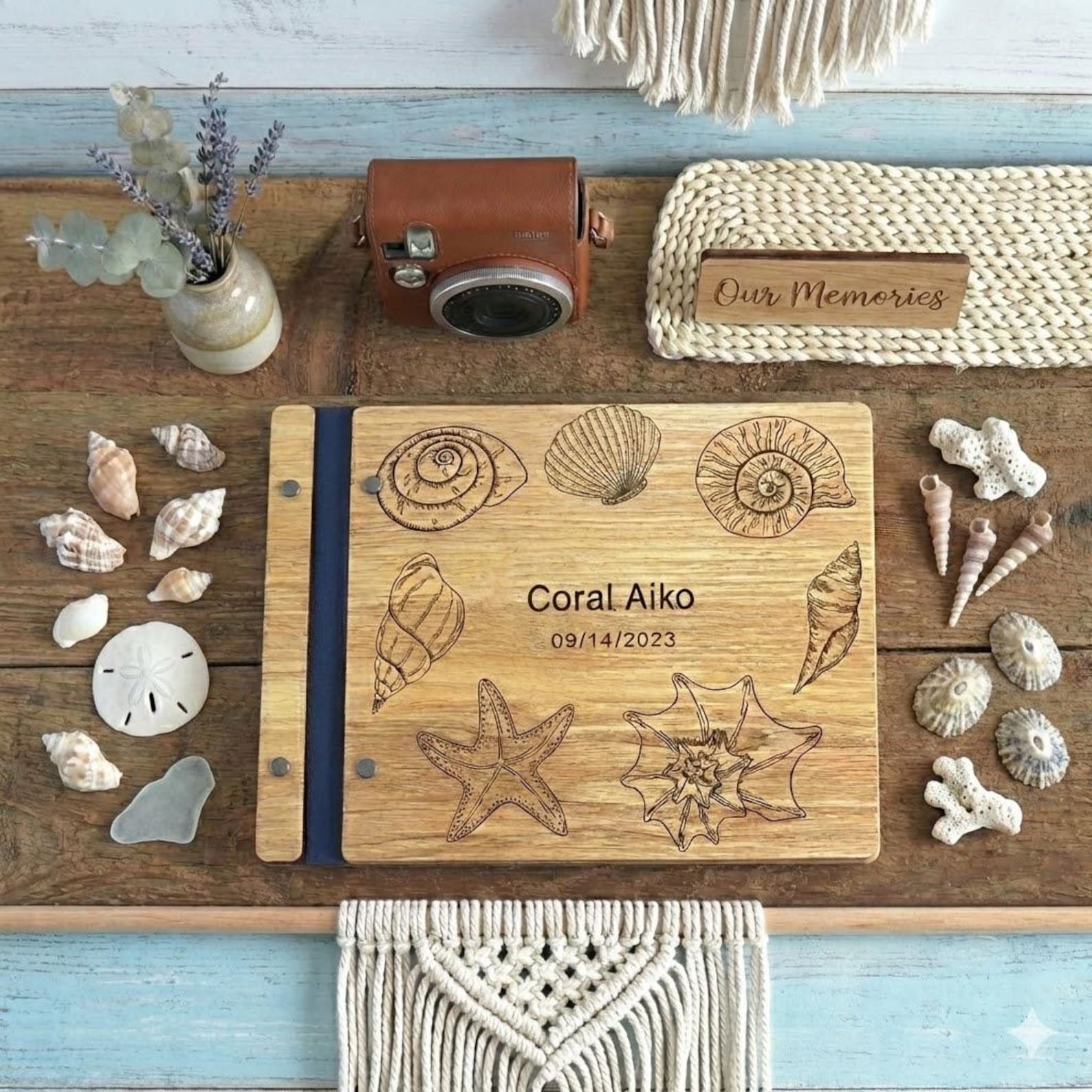 Personalized Nautical Wooden Guest Book Custom Ocean Beach Theme Wedding Sign In Book