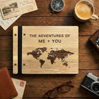 Wooden Travel Journal | World Map Scrapbook | Couples Adventure Book | Father's Day  Gift | Custom Names