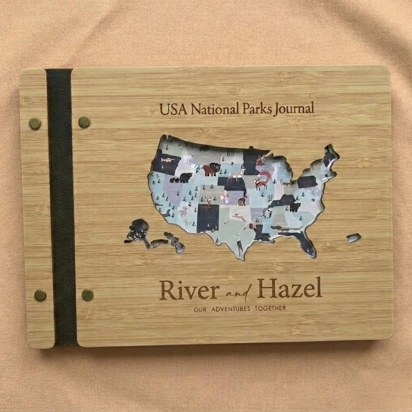 63 USA National Parks Wooden Journal Customizable Name - Personalized Map Design for Adventure Lovers