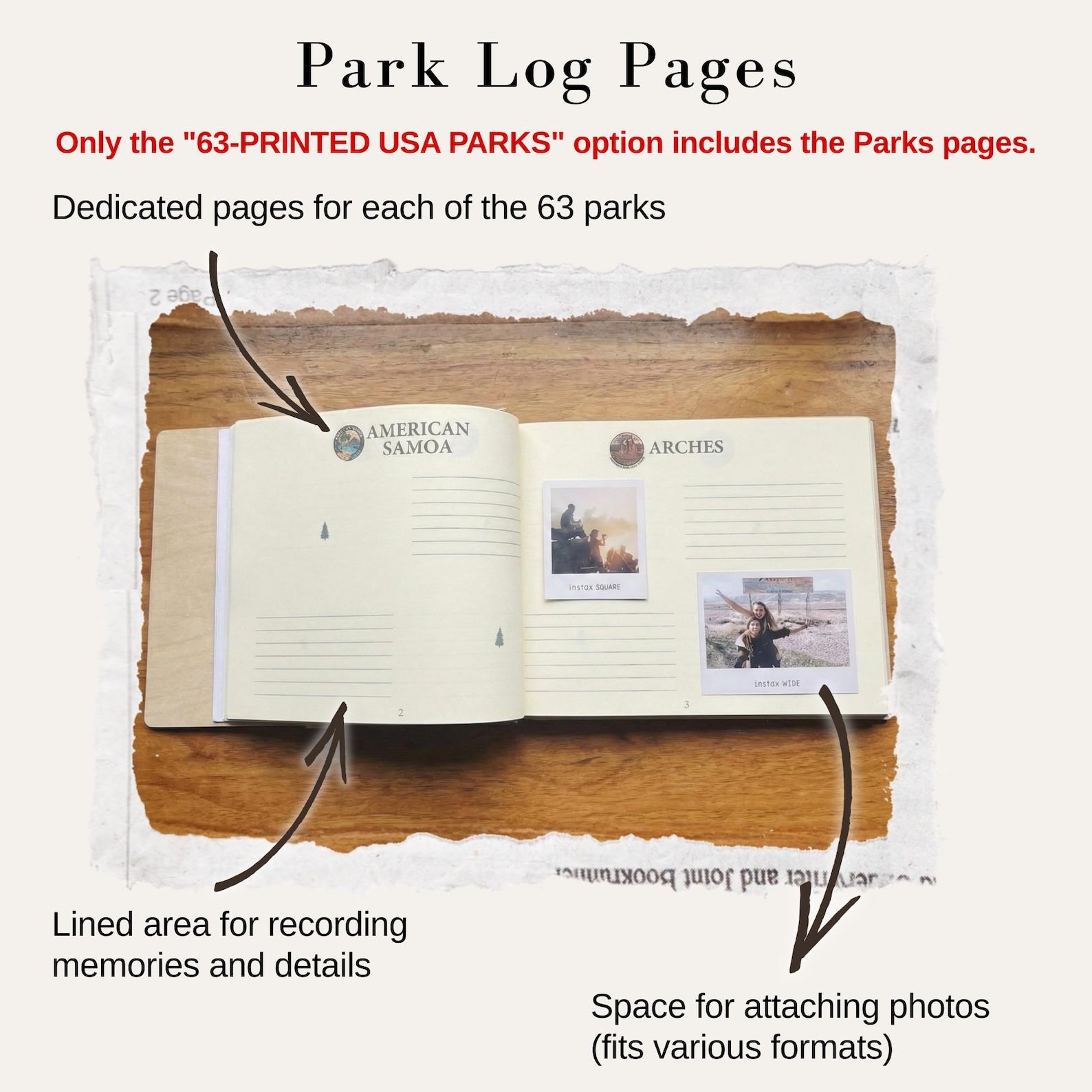 63 USA National Parks Wooden Journal Customizable Name - Personalized Map Design for Adventure Lovers