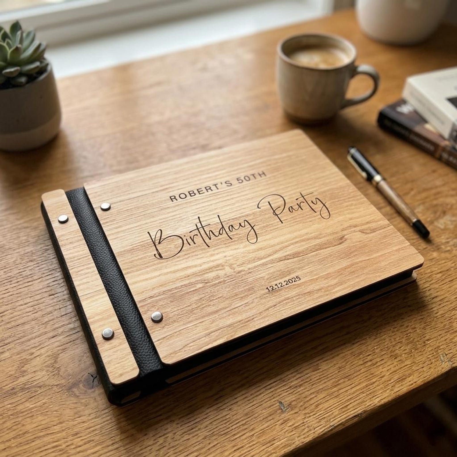 Personalized Wooden Guest Book: Photo Album Turns One  Gift for Birthday Keepsake