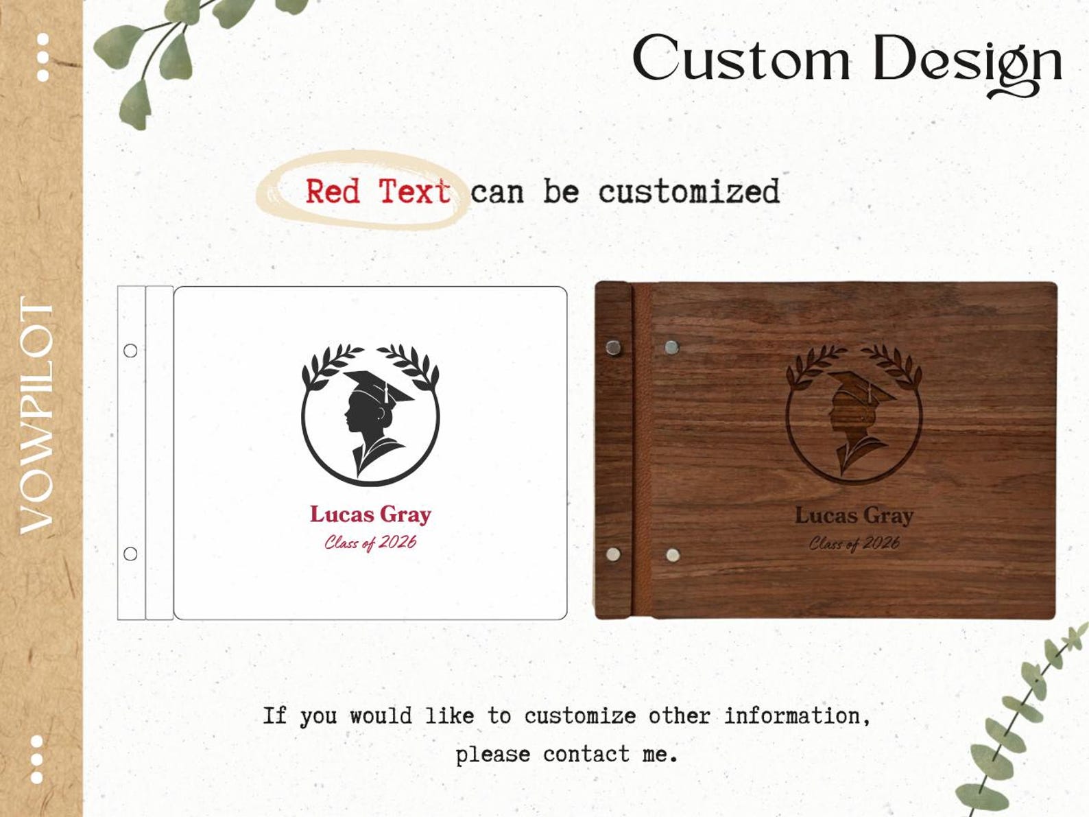 Personalized Graduation Wood Guest Book – Custom Photo Album, Class of 2026 Memory Keeper