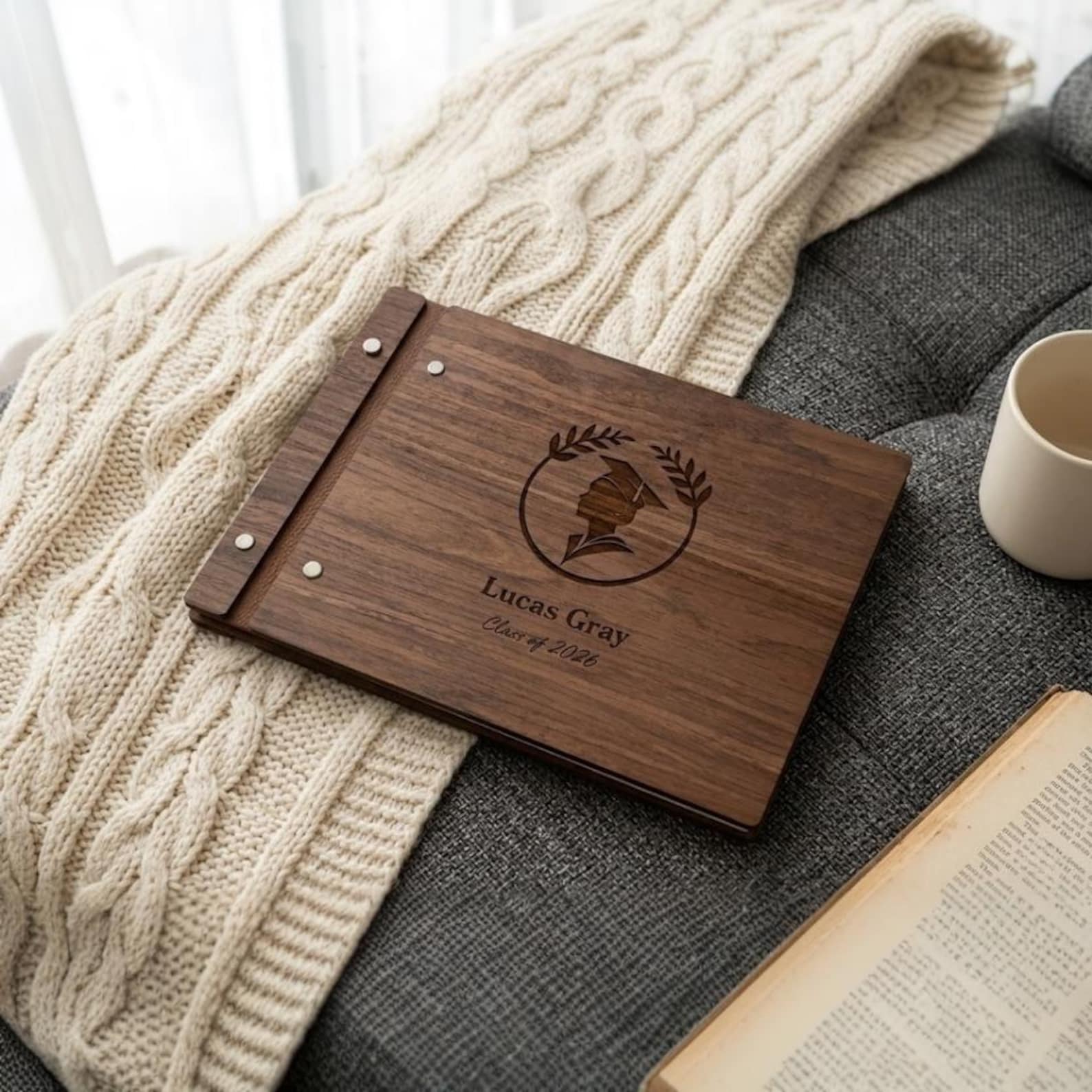 Personalized Graduation Wood Guest Book – Custom Photo Album, Class of 2026 Memory Keeper