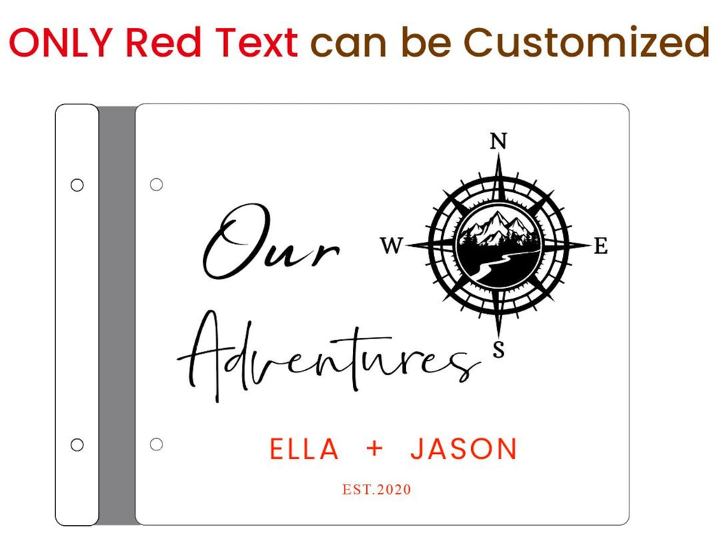 Adventures Custom Album, Personalized Travel Journal, Engraved Wooden Photo Book, Couples Scrapbook, Mountain Compass Wedding Guest Book