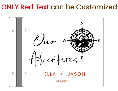 Adventures Custom Album, Personalized Travel Journal, Engraved Wooden Photo Book, Couples Scrapbook, Mountain Compass Wedding Guest Book