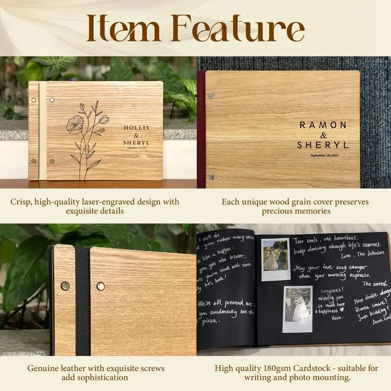 Personalized Wooden Guest Book: Photo Album Turns One Gift for Birthday Keepsake