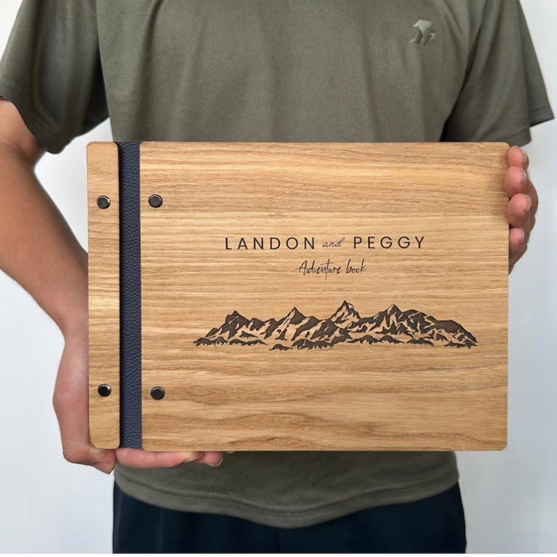 Personalized Wooden Adventure Book: Engraved Travel Scrapbook