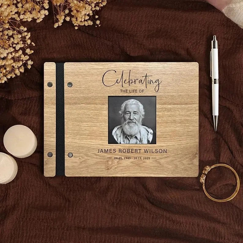Personalized Wooden Memorial Guest Book, Celebration of Life, Grief Keepsake