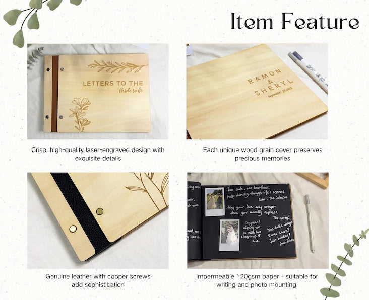 Custom Engraved Sign In Book | Personalized Wooden Wedding Guest Book with Names
