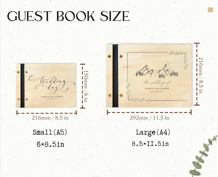 Custom Floral Wooden Wedding Guest Book - Engraved Blessings Keepsake | Personalized with Names & Date