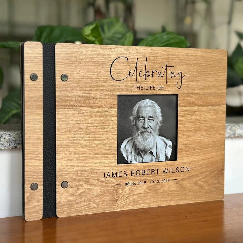 Personalized Wooden Memorial Guest Book, Celebration of Life, Grief Keepsake