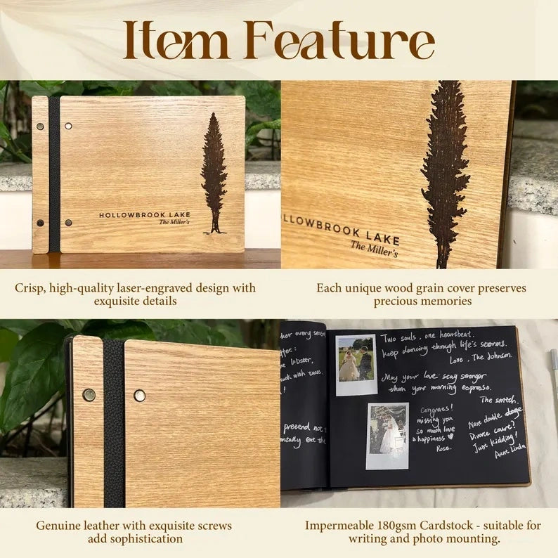Custom Engraved Cabin Guest Book, Personalized Wooden Vacation Rental Guestbook