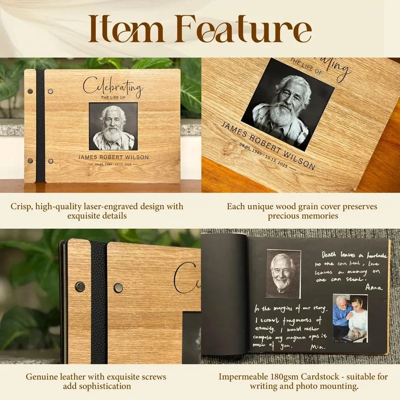 Personalized Wooden Memorial Guest Book, Celebration of Life, Grief Keepsake