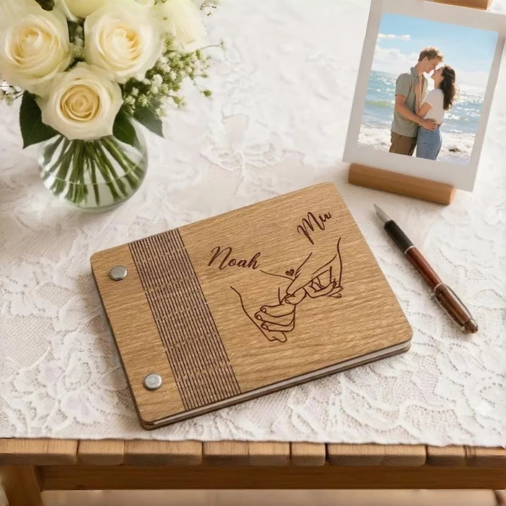 Personalized Wooden Wedding Vow Books, Valentine's Day gift, Wooden Guest Book, Engraved Photo Album