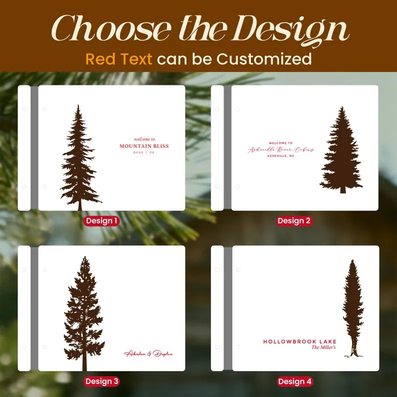 Wooden Guest Book, Pine Tree Guestbook, Custom Cabin Lodge Welcome Book for Airbnb