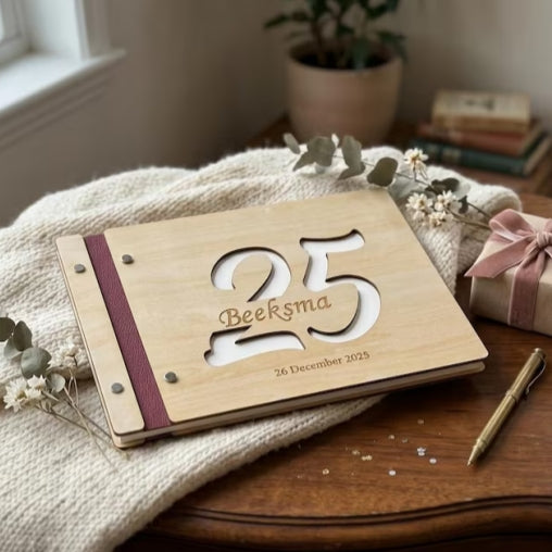 Personalised wooden guestbook: photo album, birthday gift, commemorative book