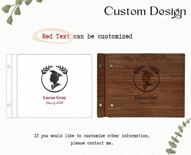 Graduation Memory Book – Personalized Wooden Guest Book Gift for High School & College Graduation